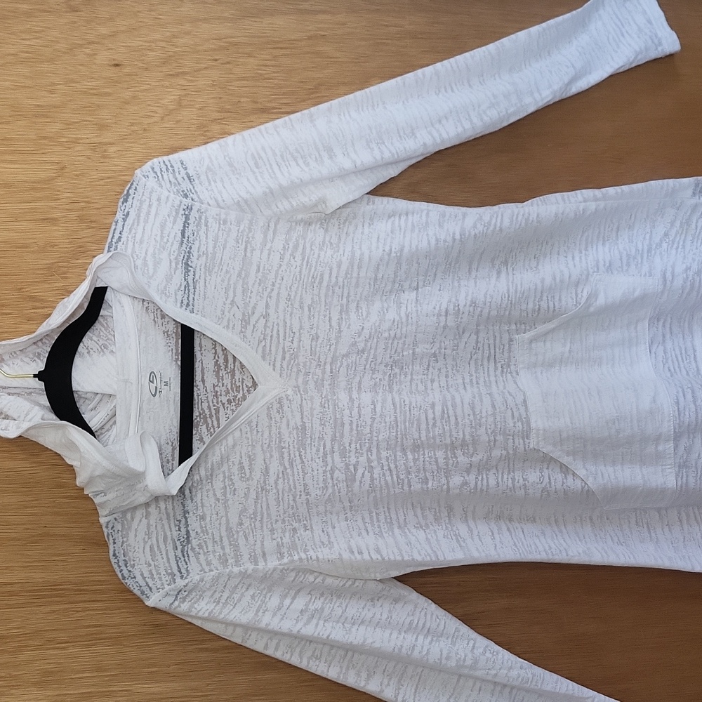 Champion White Hooded Long Sleeve Top Sheer Cover Up Top. Medium - Picture 9 of 15